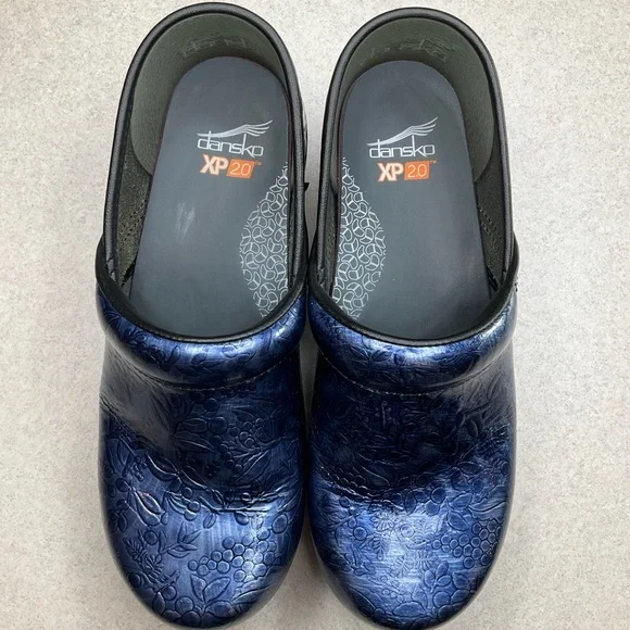 Dansko XP 2.0 Professional Clog 37 Patent Navy Blue Embossed Floral - Picture 6 of 10